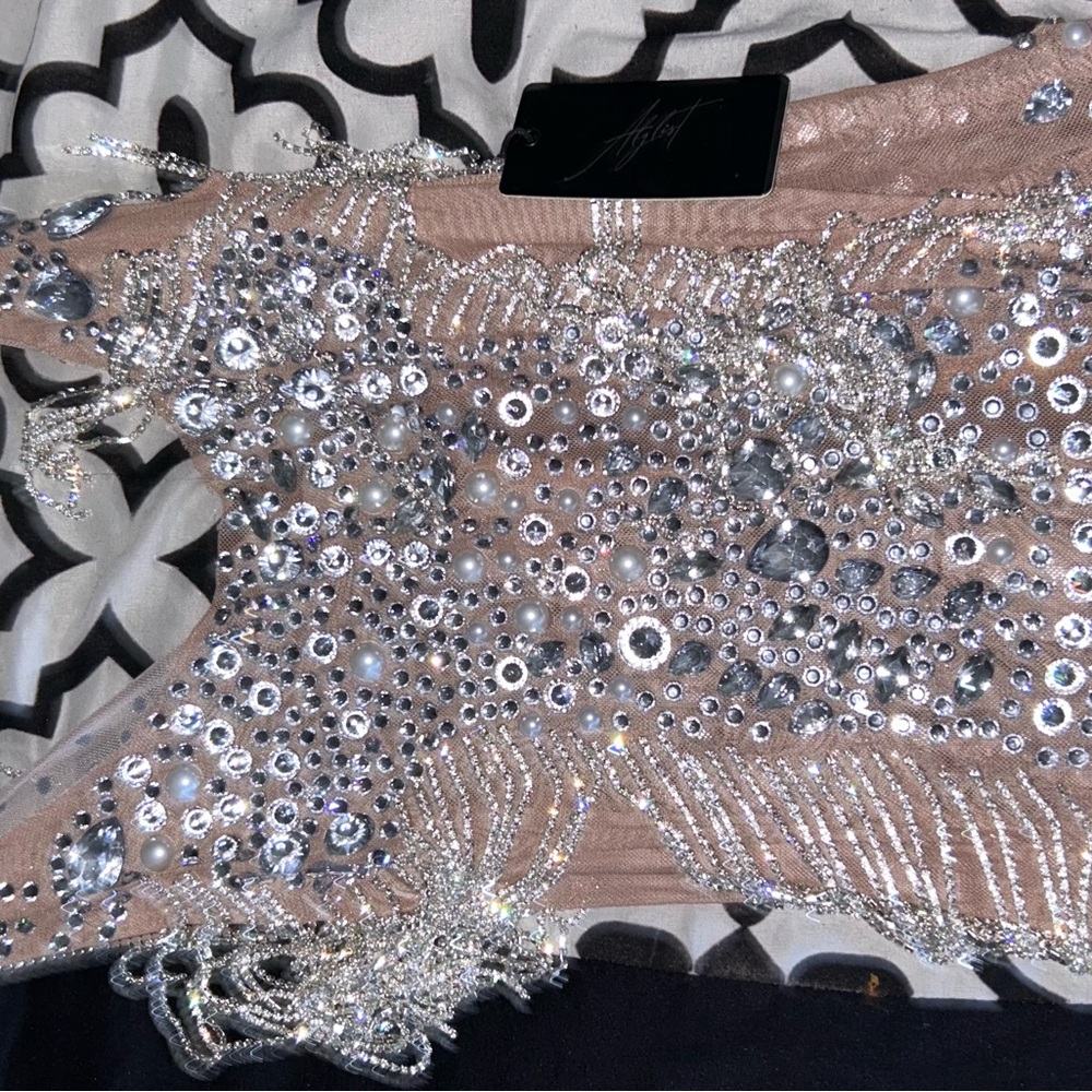 Embellished Nude Dress with Silver Accents